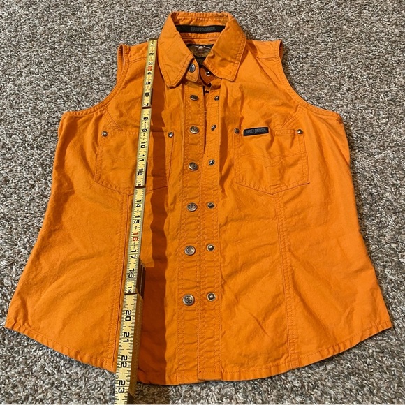 HARLEY DAVIDSON Moto Sleeveless Orange Button Down Shirt Size Small - Picture 10 of 11